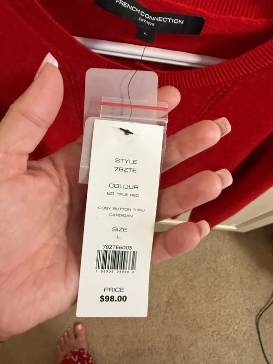 French Connection Bright Red Button-Front Cardigan - Picture 4 of 4